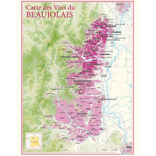 Kaart wijnen van de Beaujolais 30x40
